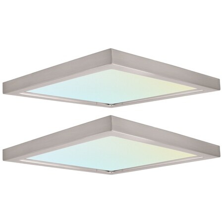 Luxrite 9" Square LED Flush Mount Light 3 CCT Options 3000K-5000K 18W 1200LM Dimmable Brushed Nickel 2-Pack LR23595 LR23691-2PK